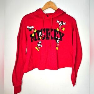 Disney Mickey Mouse Red Cropped Hoodie Sweatshirt Size Small